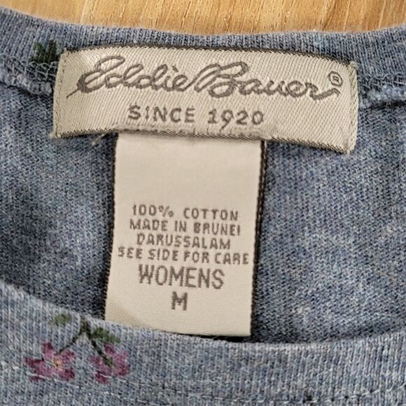 🔹️Eddie Bauer Blue Floral Print Long Sleeve Top Medium - Picture 7 of 8